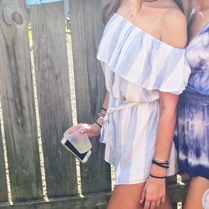 LF off the shoulder striped romper!!